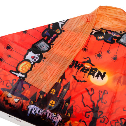 Stolní ubrus, z fólie, oranžový, halloweenská dekorace, stolní ozdoby, s dýněmi, 1 ks.