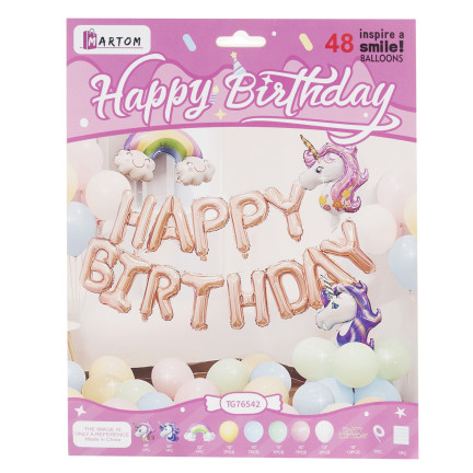 TG76542 balónková girlanda – sada barevných fóliových a latexových balónků s nápisem „Happy Birthday“