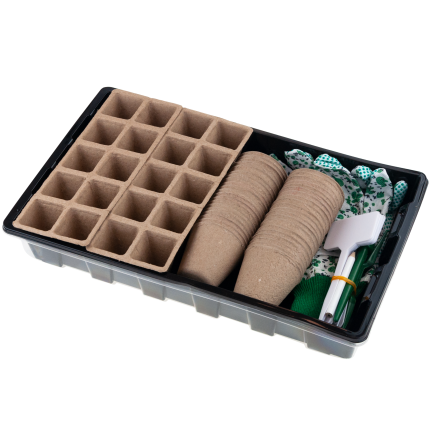 TG77610 mini skleník, sada pro pěstování sazenic, rašelinové květináče, štítky, rukavice 