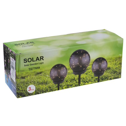 TG77659 solární LED lampy, 3 ks, zapichovací koule, sloupek, sada solárních lamp, senzor