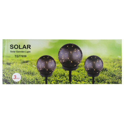 TG77659 solární LED lampy, 3 ks, zapichovací koule, sloupek, sada solárních lamp, senzor