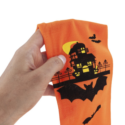 Podkolenky, oranžové, s halloweenským motivem, s netopýry, na večírek, 1 pár
