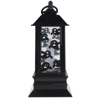 LED svícen, černý, s motivem duchů, halloweenská dekorace, napodobuje plamen, výška 20 cm