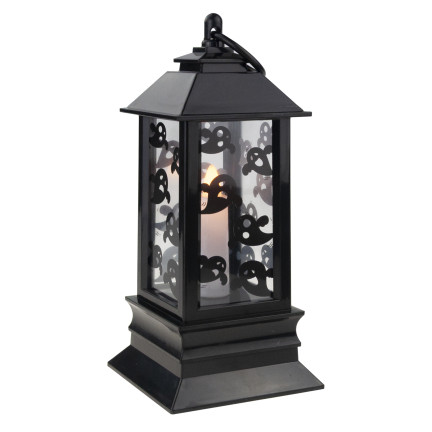 LED svícen, černý, s motivem duchů, halloweenská dekorace, napodobuje plamen, výška 20 cm