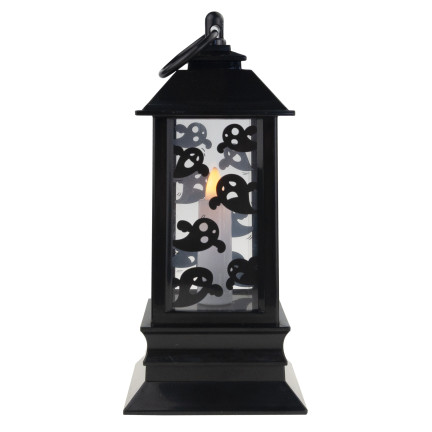 LED svícen, černý, s motivem duchů, halloweenská dekorace, napodobuje plamen, výška 20 cm
