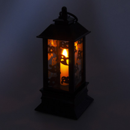LED svícen, černý, s motivem duchů, halloweenská dekorace, napodobuje plamen, výška 20 cm