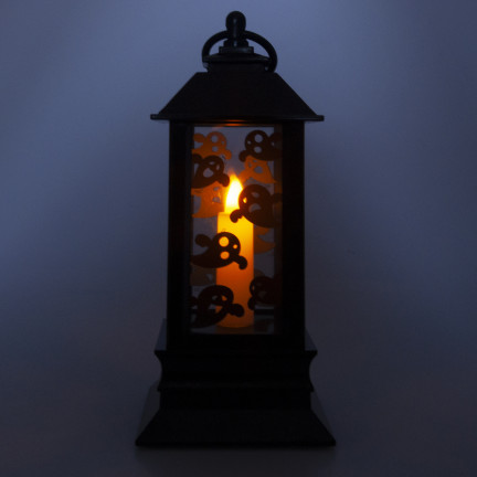 LED svícen, černý, s motivem duchů, halloweenská dekorace, napodobuje plamen, výška 20 cm