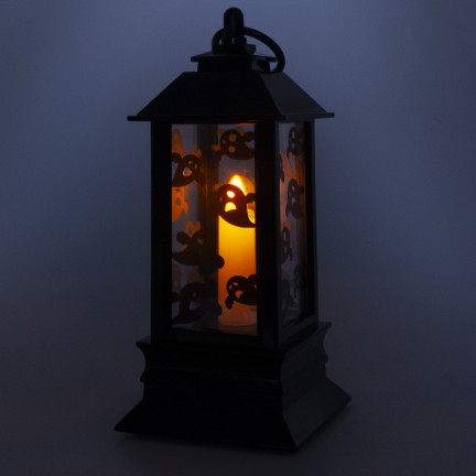 LED svícen, černý, s motivem duchů, halloweenská dekorace, napodobuje plamen, výška 20 cm