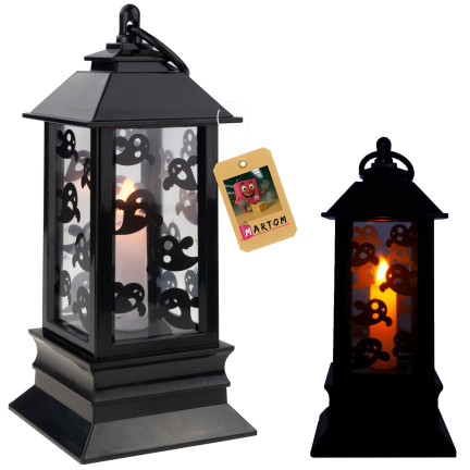 LED svícen, černý, s motivem duchů, halloweenská dekorace, napodobuje plamen, výška 20 cm