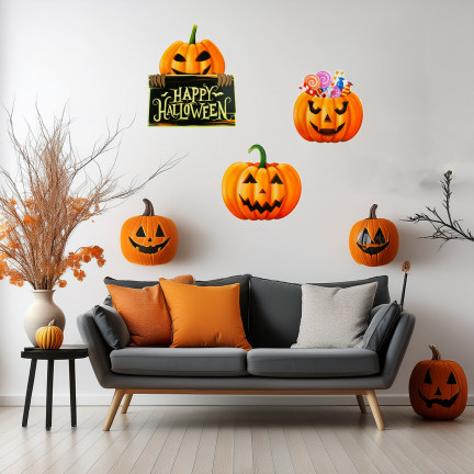 Papírová závěsná dekorace na dveře a okna, oranžová, s motivem dýní a Halloweenu, sada 3 dýní