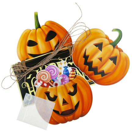 Papírová závěsná dekorace na dveře a okna, oranžová, s motivem dýní a Halloweenu, sada 3 dýní