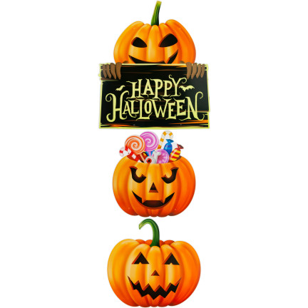 Papírová závěsná dekorace na dveře a okna, oranžová, s motivem dýní a Halloweenu, sada 3 dýní
