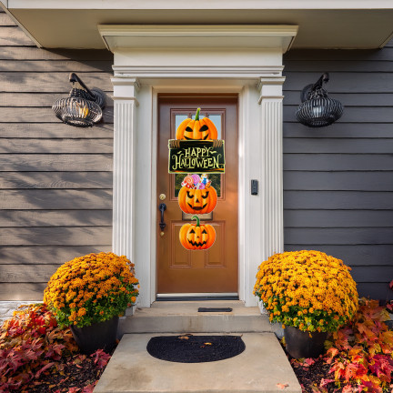 Papírová závěsná dekorace na dveře a okna, oranžová, s motivem dýní a Halloweenu, sada 3 dýní