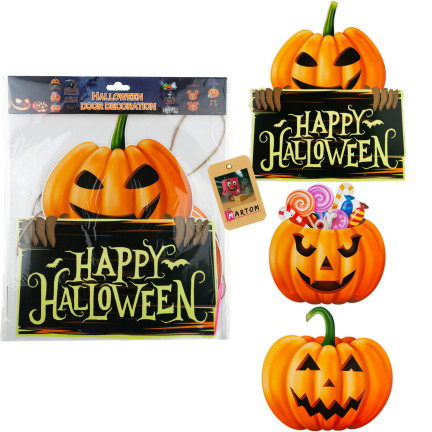 Papírová závěsná dekorace na dveře a okna, oranžová, s motivem dýní a Halloweenu, sada 3 dýní
