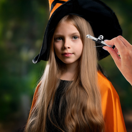 Sponky do vlasů, halloweenské ozdoby, doplněk k kostýmu, vzor s lebkami, kostlivec, sada 2 ks.