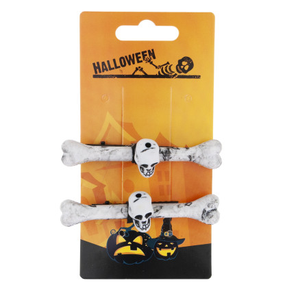 Sponky do vlasů, halloweenské ozdoby, doplněk k kostýmu, vzor s lebkami, kostlivec, sada 2 ks.