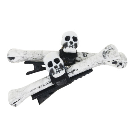 Sponky do vlasů, halloweenské ozdoby, doplněk k kostýmu, vzor s lebkami, kostlivec, sada 2 ks.