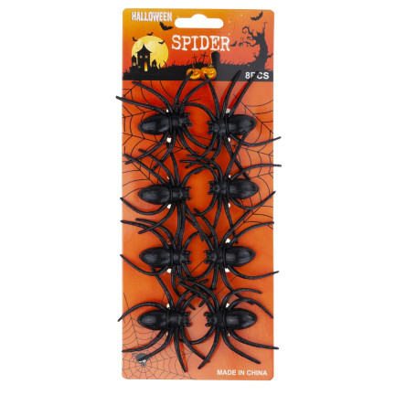Umělé pavouky, černé, halloweenské dekorace, černá tarantule, sada 8 ks, 8 cm