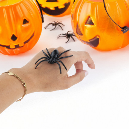 Umělé pavouky, černé, halloweenské dekorace, černá tarantule, sada 8 ks, 8 cm