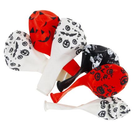 Latexové balónky, směs barev, směs vzorů, s halloweenským motivem, s dýněmi, sada 6 ks.