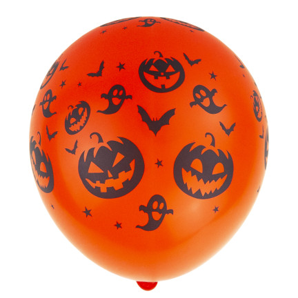 Latexové balónky, směs barev, směs vzorů, s halloweenským motivem, s dýněmi, sada 6 ks.