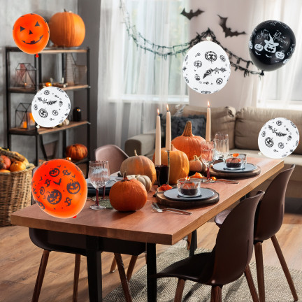 Latexové balónky, směs barev, směs vzorů, s halloweenským motivem, s dýněmi, sada 6 ks.