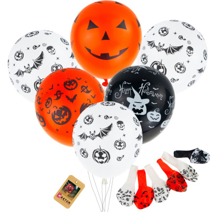 Latexové balónky, směs barev, směs vzorů, s halloweenským motivem, s dýněmi, sada 6 ks.