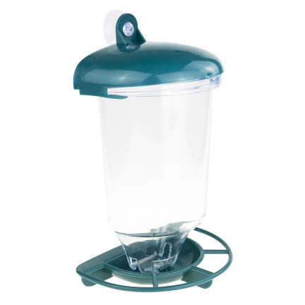 TG80443 závěsné krmítko pro ptáky na zrní a krmivo, na okno, průhledné, se stříškou a napáječkou