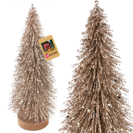 TG81561 zlatý ozdobný vánoční stromeček s brokátem – elegantní vánoční dekorace, 26 cm