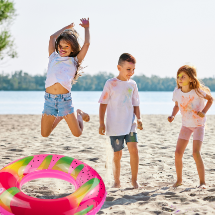 TG81876 nafukovací plavací kruh na pláž, s motivem ovoce, růžový, do dětského bazénu