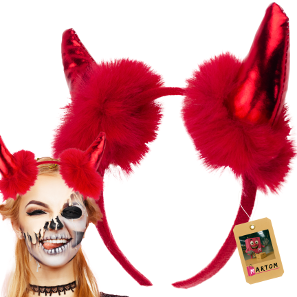 TG84488 čelenka s rohy na Halloween s kožešinou, červená