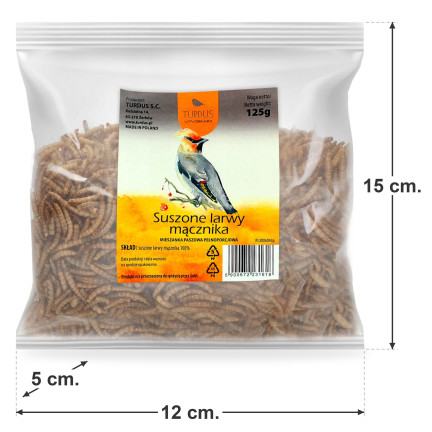 Sušené larvy moučky pro ptáky, krmivo s vysokým obsahem bílkovin, 125 g