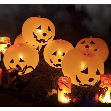 TG74159 halloweenské LED balónky, 5 ks, svítící dýně, oranžové dekorace