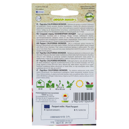W1135 CALIFORNIA WONDER ČERVENÁ SLADKÁ SALÁTOVÁ PAPRIKA 0,5G