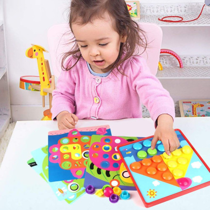 TG67283 skládanka s knoflíky, vzdělávací mozaika, houbičky, puzzle, špendlíky, montessori hra