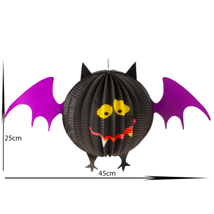 Závěsný netopýr, papírový, černý, závěsná dekorace, Halloween, 25 cm