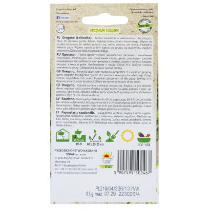 Z3026 OREGANO OREGANO TRVALKA SEMENA AROMATICKÁ TRVALKA DO KAŽDÉ KUCHYNĚ 0,5G
